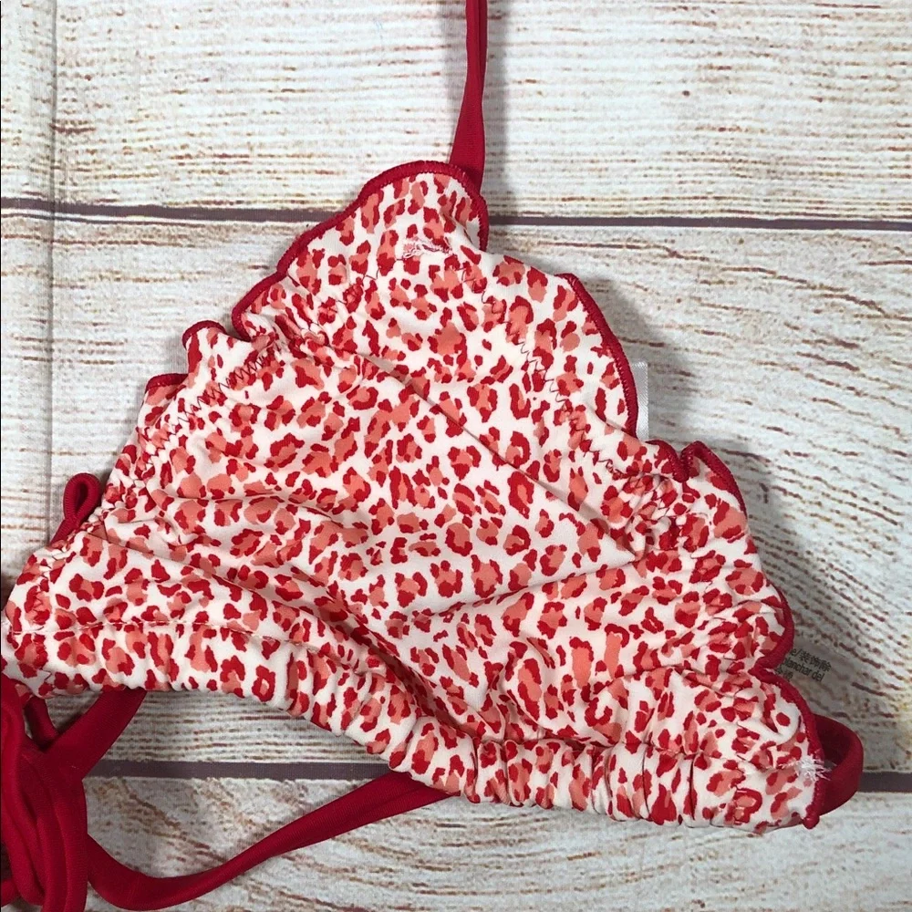 NWT Frankie's Bikinis x PINK Red and White Leopard Print Triangle Bikini Top